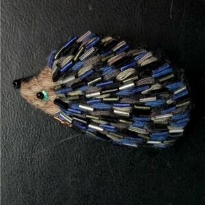 Handcrafted Blue and Brown Hedgehog Pin